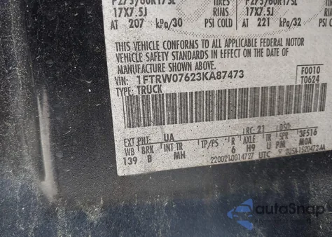 2003 Ford F-150 Lariat/Xlt from USA, damaged, VIN 1FTRW07623KA87473